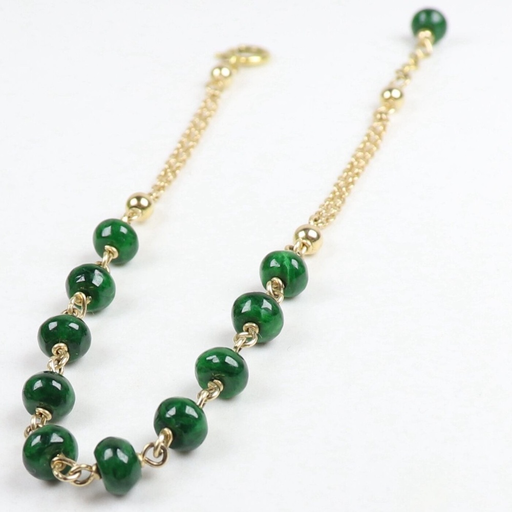 14K Gold Certified fashion natural jadeite Round bead string Bracelet